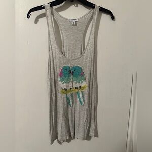 Old Navy Gray Tank Top with Sequined Parrot Design